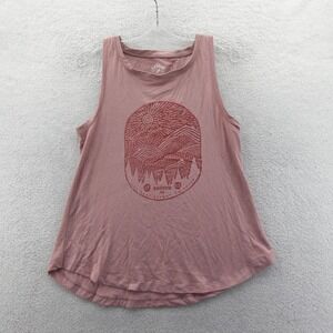 League Tank Medium Women Stowe VT Mountain Graphic Pink Sleeveless Cotton Blend